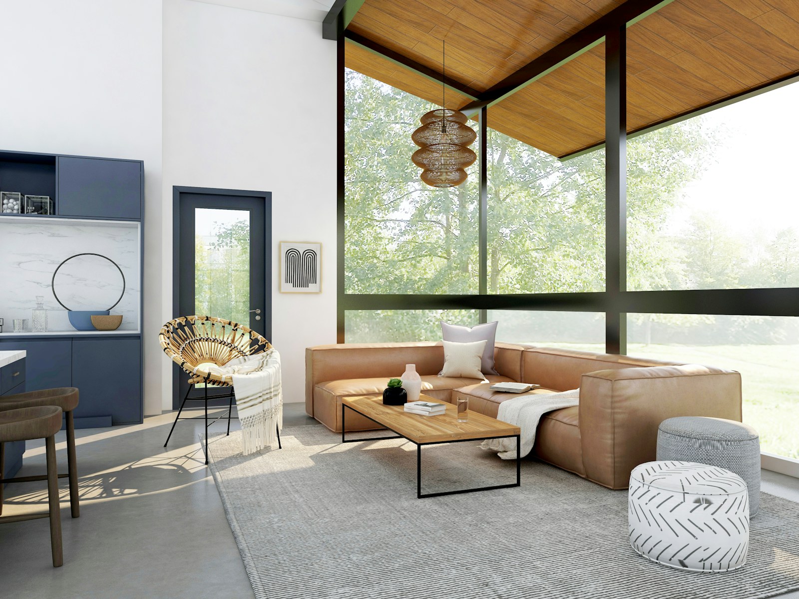 Bright open-concept living space with clean finishes and natural light